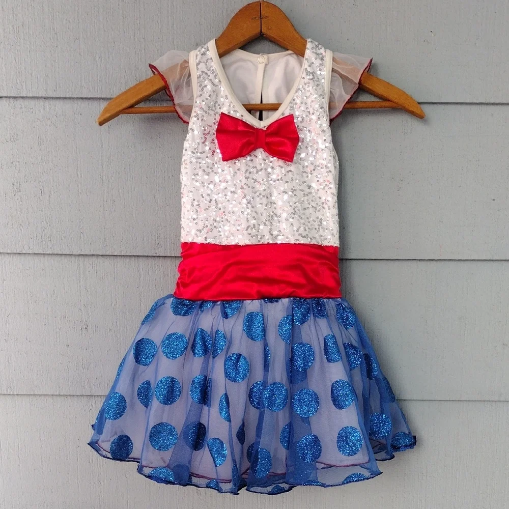 Weissman Sparkling Blue, Red and White Kids Dance Costume Dize 7/8